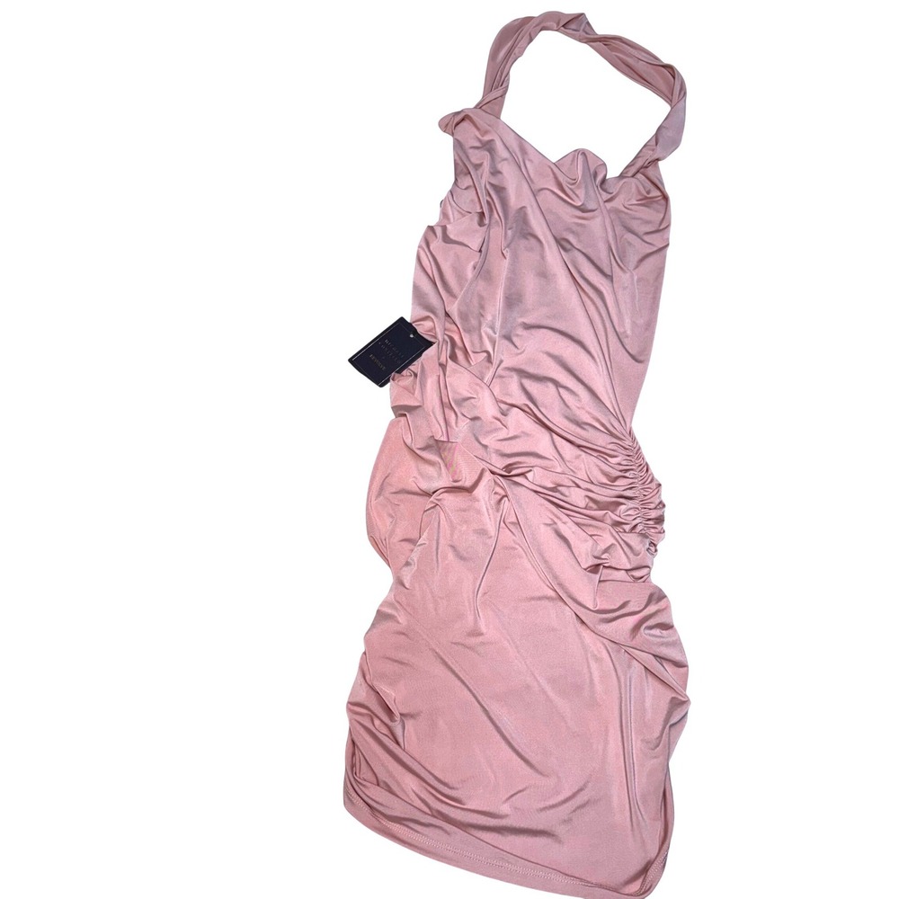 NWT Michael Costello x REVOLVE Pink Ruched Halter Mini Dress Open Back XXS